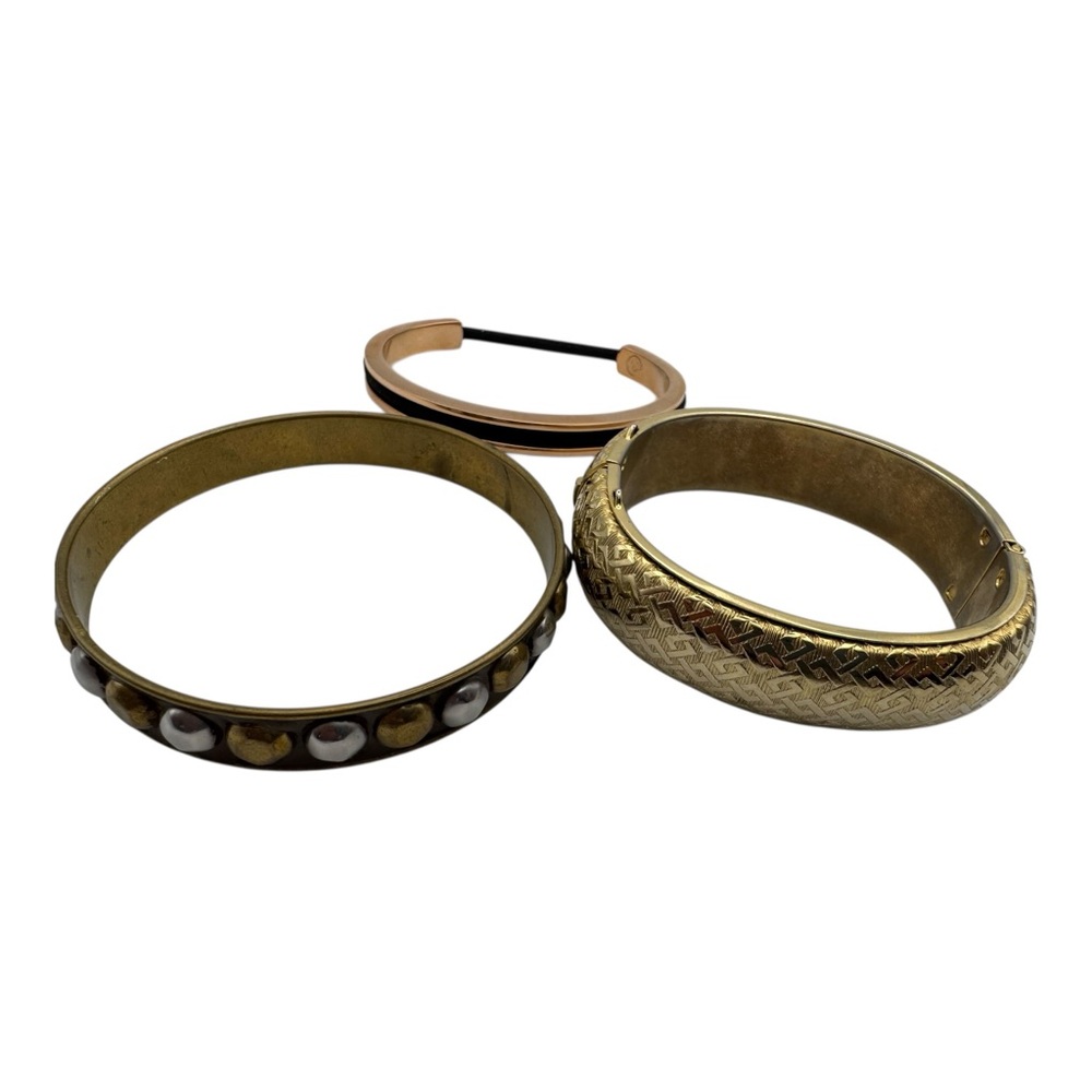 Vintage Gold Tone Bangle Bracelet Lot – Textured,‎ Dome, Modern Minimalist